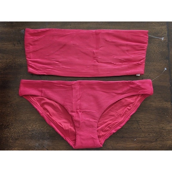 NWOT Seafolly 10 USA Red Ribbed Bandeau HIPSTER Bikini Swim set 124711
